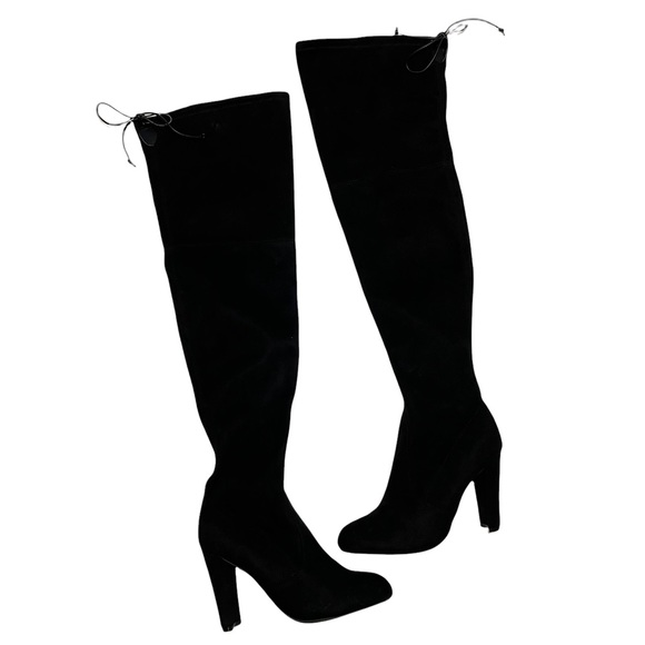 Wild Diva Shoes - Unworn Over the Knee Black Suede Boots with Zipper at Ankle and Heel Size 6.5